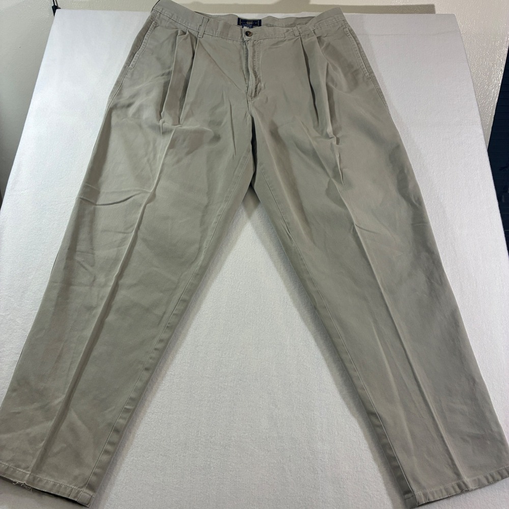 Gant Chino Pants Mens 38x30 Khaki Pleated Front 100% Cotton Relaxed Fit Straight